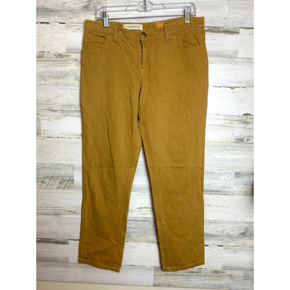 Pilcro Women’s 30 Mustard Linen Blend Straight Leg Pants Casual Zip Front - Picture 1 of 6